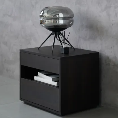 Modern Simple Style Bedside Table with Drawer Black Nightstand Image - 4