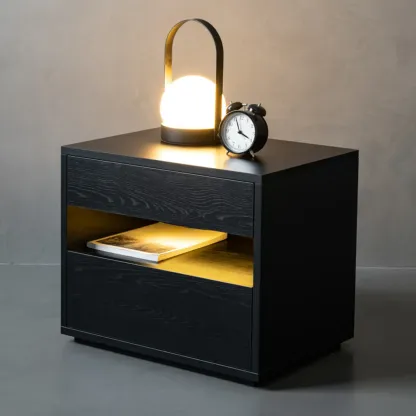 Modern Simple Style Bedside Table with Drawer Black Nightstand Image - 5