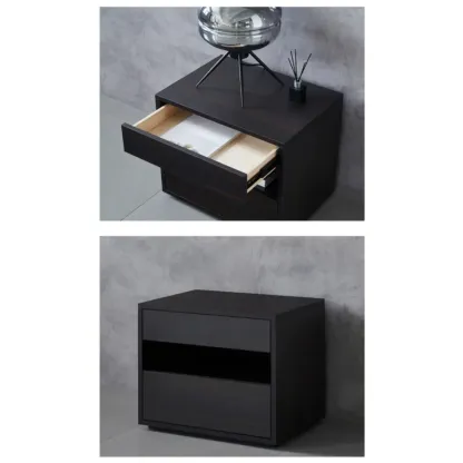 Modern Simple Style Bedside Table with Drawer Black Nightstand Image - 6