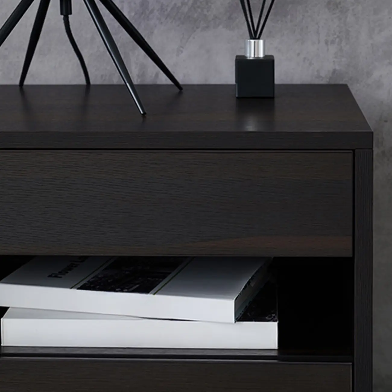 Modern Simple Style Bedside Table with Drawer Black Nightstand Image - 7 | homeyfad