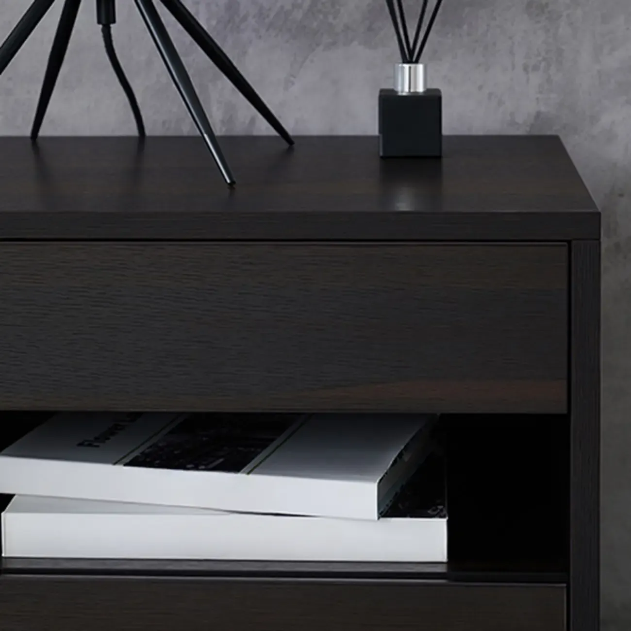 Modern Simple Style Bedside Table with Drawer Black Nightstand Image - 7
