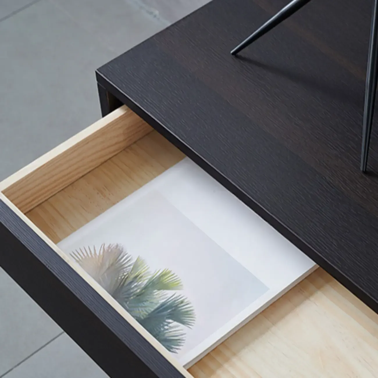 Modern Simple Style Bedside Table with Drawer Black Nightstand Image - 8