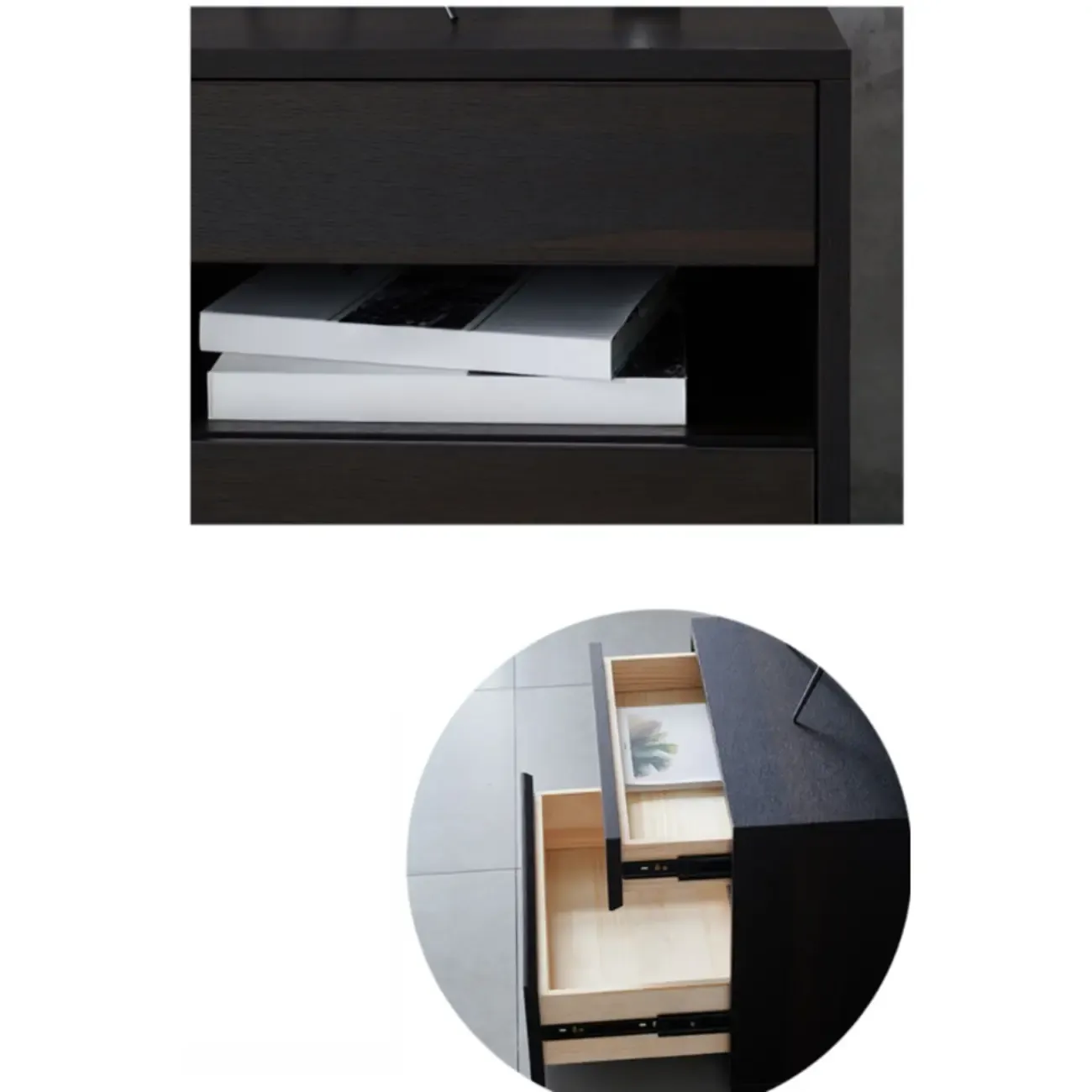 Modern Simple Style Bedside Table with Drawer Black Nightstand Image - 9