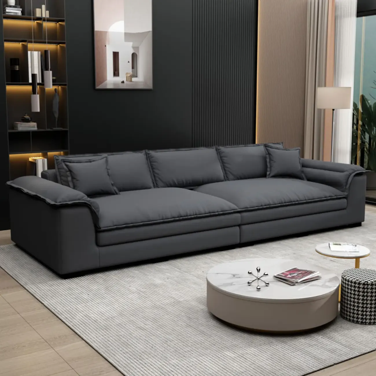 Oversized Modern Orange Upholstery 4-Seat Sofa for Living Room Image - 3
