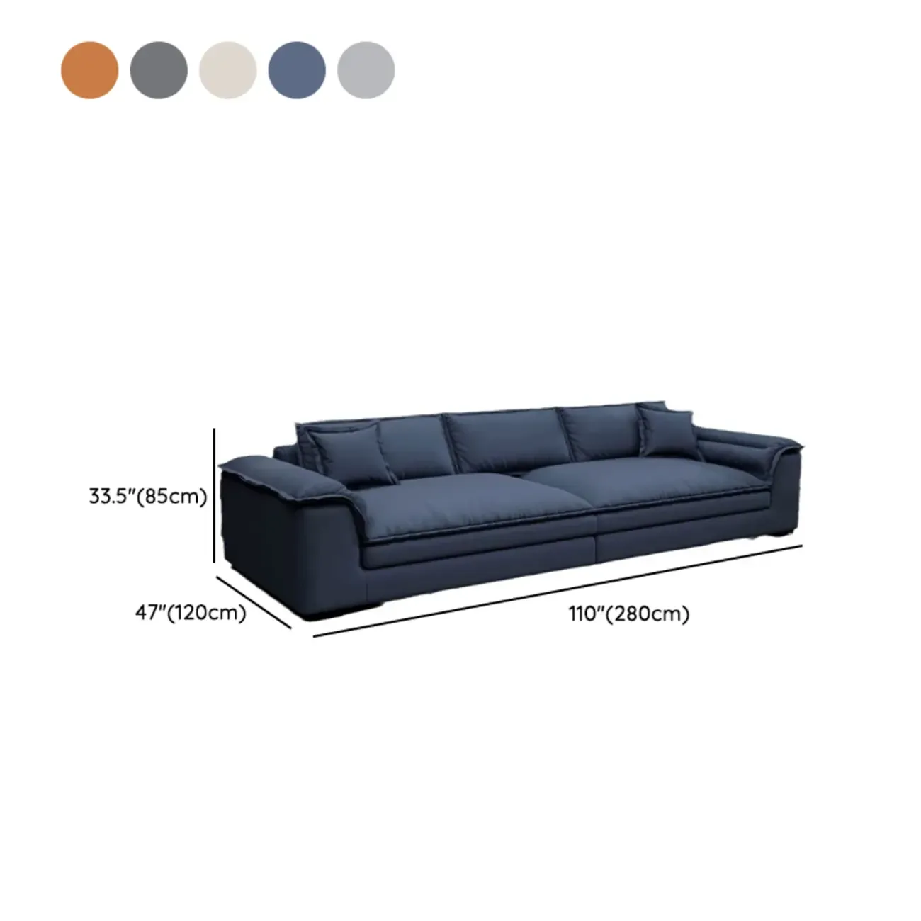 Oversized Modern Orange Upholstery 4-Seat Sofa for Living Room #size