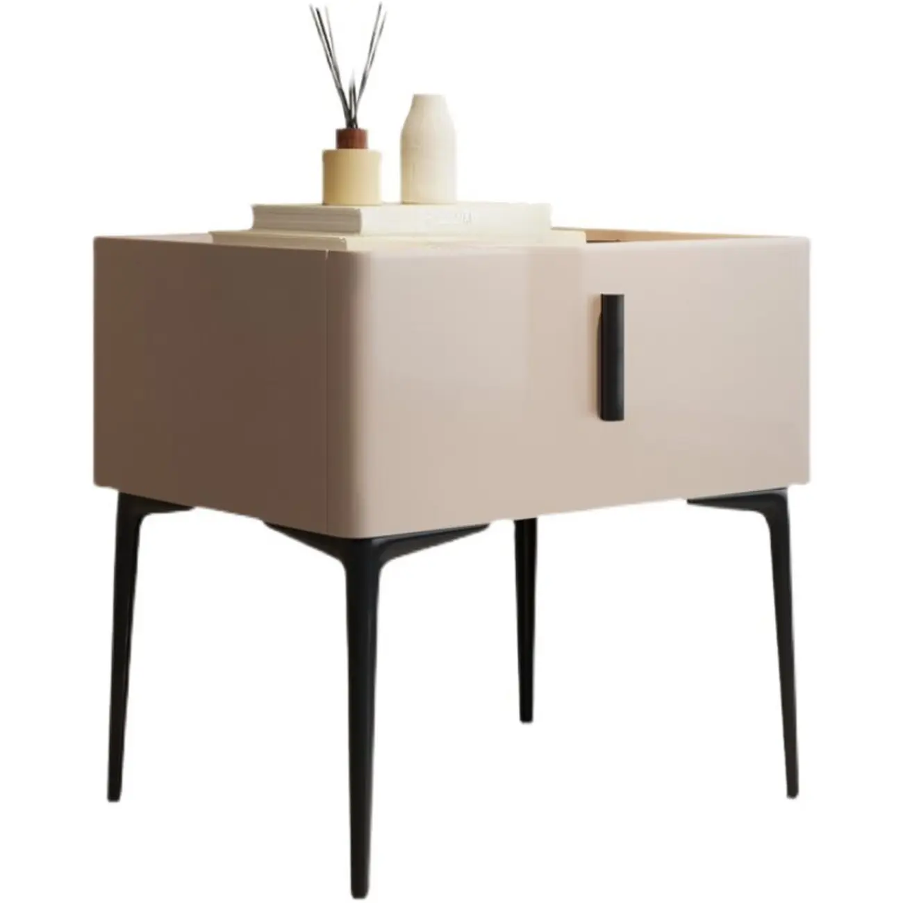 White Nightstand with Drawer Storage Faux Marble Countertop Image - 6 | homeyfad