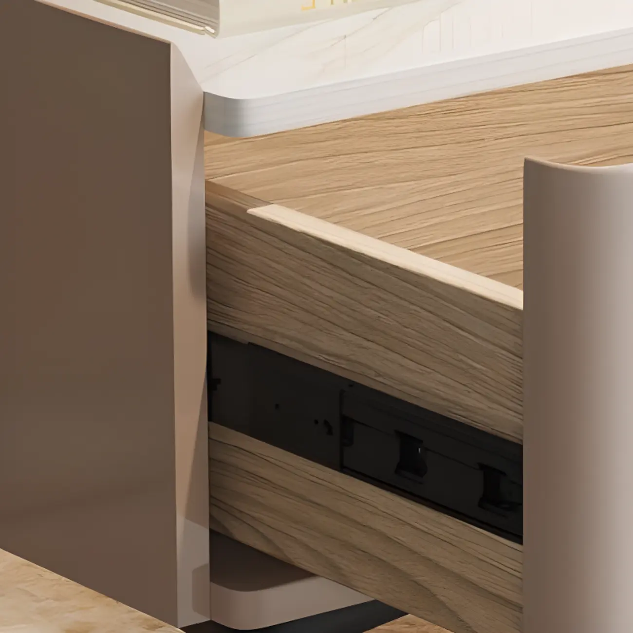 White Nightstand with Drawer Storage Faux Marble Countertop Image - 7 | homeyfad