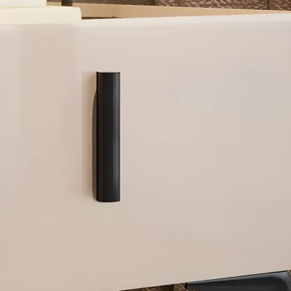 White Nightstand with Drawer Storage Faux Marble Countertop Image - 8