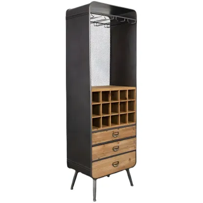 Industrial Brown Wood Wine Rack with Glass Holder and Drawers Image - 5