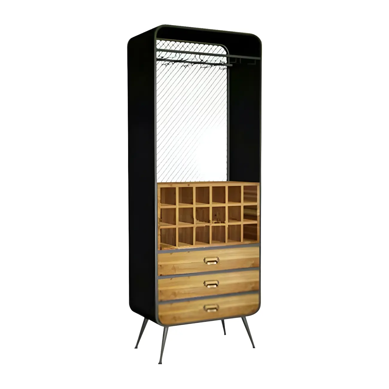 Industrial Brown Wood Wine Rack with Glass Holder and Drawers Image - 9 | homeyfad