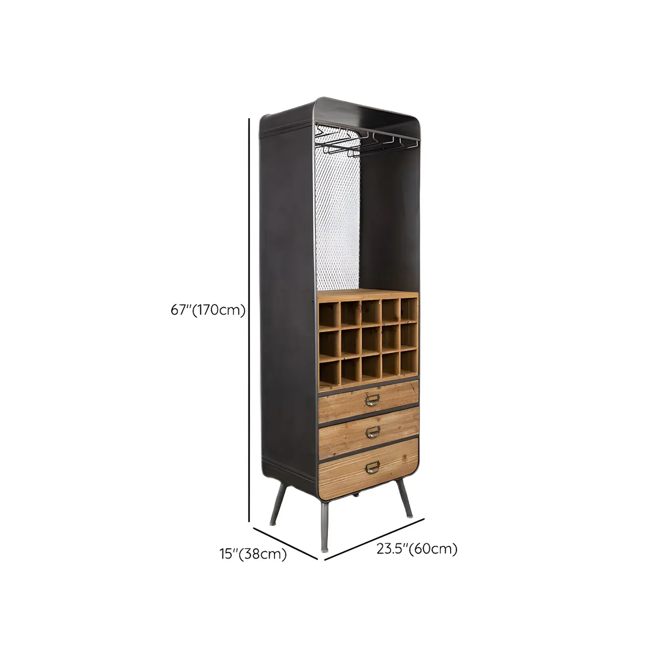 Industrial Brown Wood Wine Rack with Glass Holder and Drawers #size | homeyfad