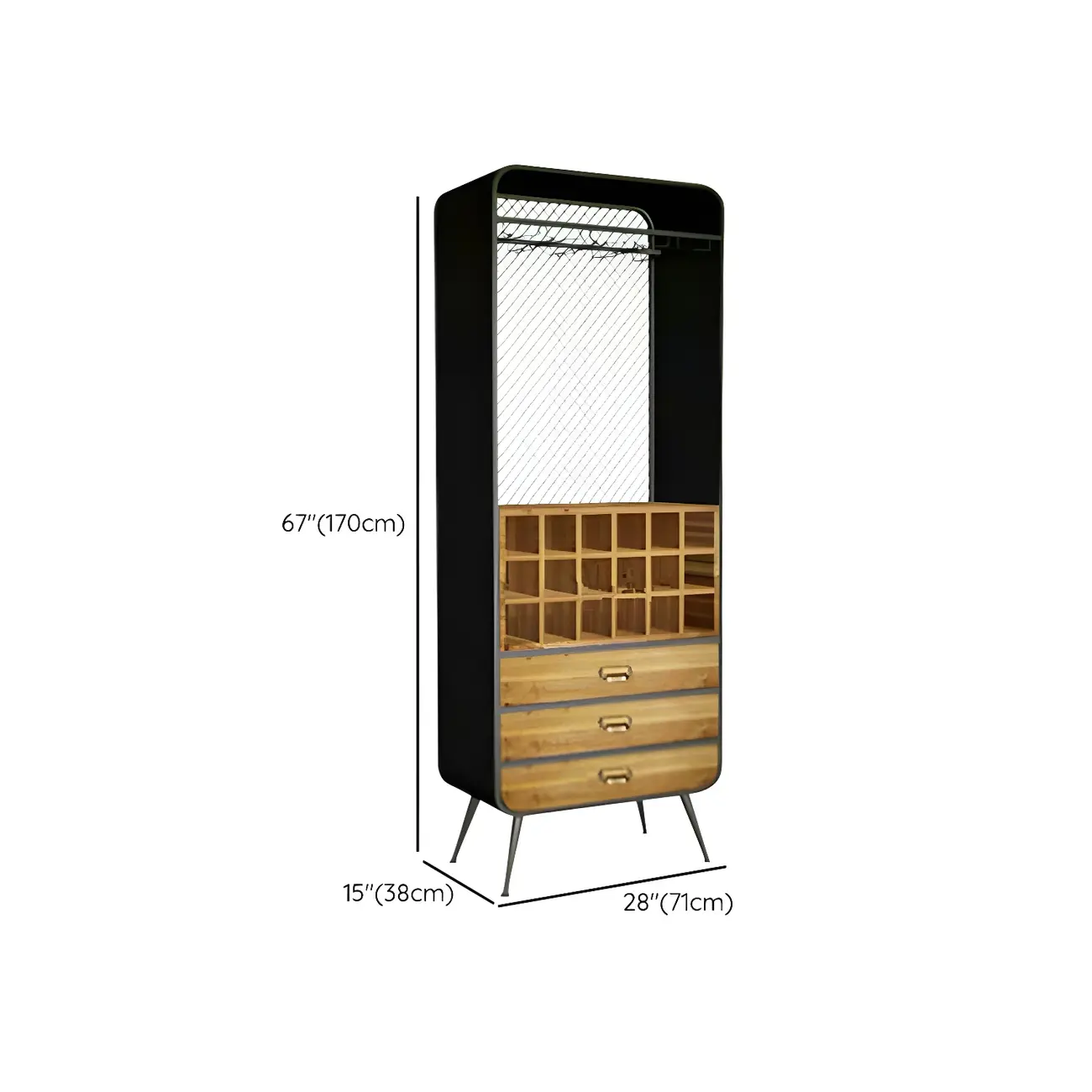 Industrial Brown Wood Wine Rack with Glass Holder and Drawers Image - 11 | homeyfad