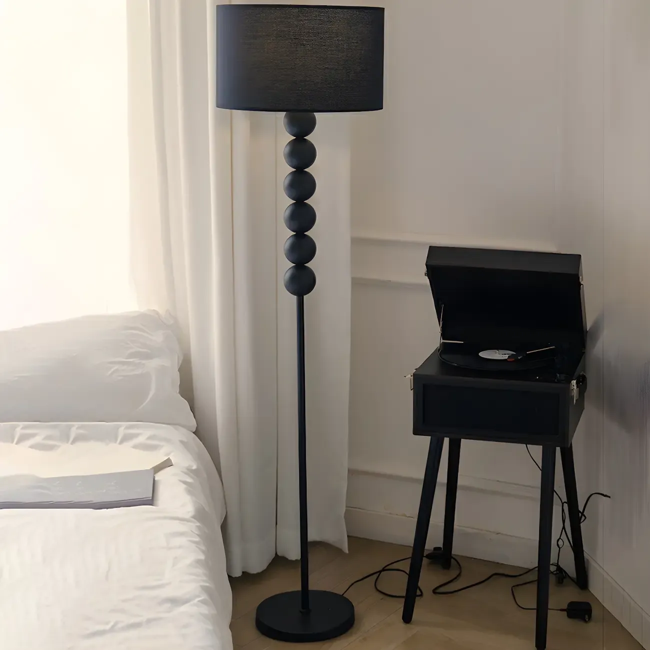 Traditional Black Floor Lamp with Stacked Ball for Bedroom Image - 1