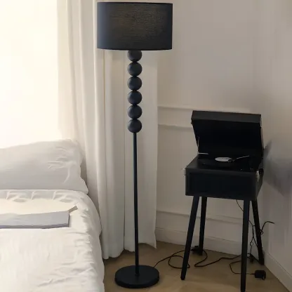 Traditional Black Floor Lamp with Stacked Ball for Bedroom Image - 1