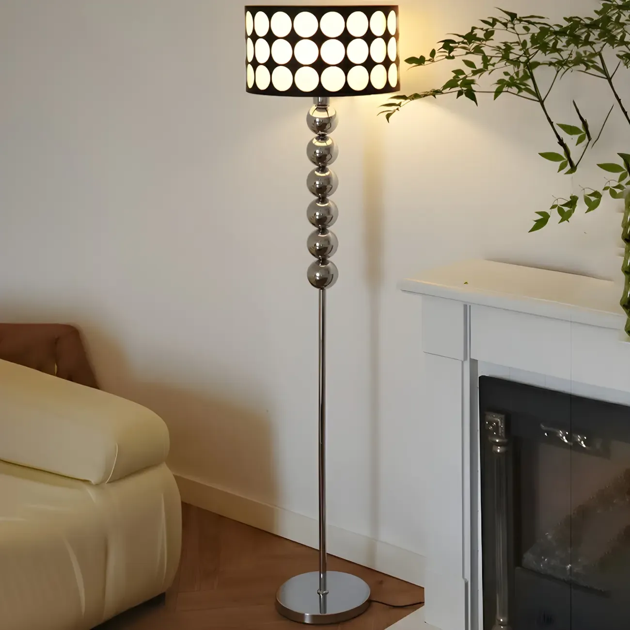 Traditional Black Floor Lamp with Stacked Ball for Bedroom Image - 4