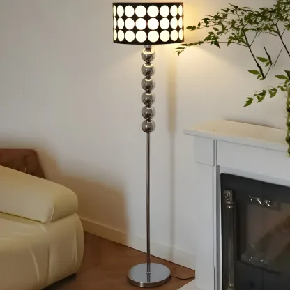 Traditional Black Floor Lamp with Stacked Ball for Bedroom Image - 4