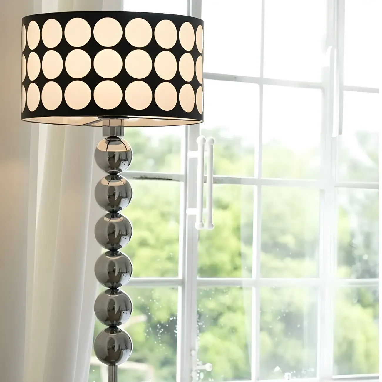 Traditional Black Floor Lamp with Stacked Ball for Bedroom Image - 5