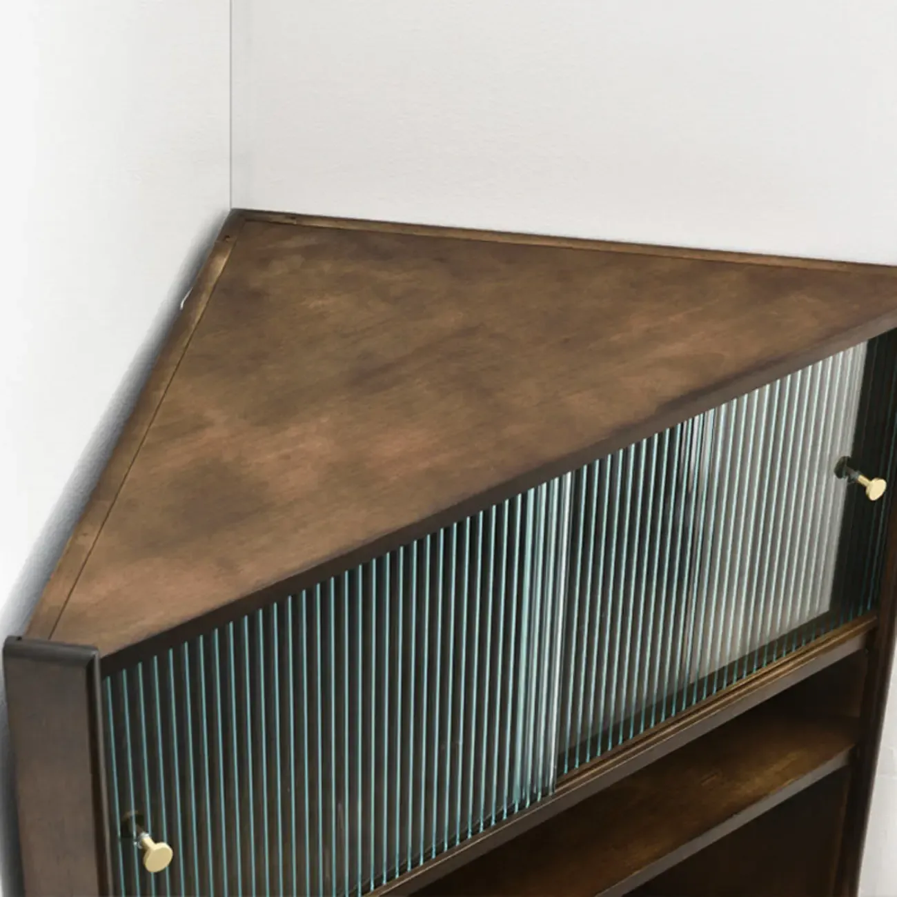 Rustic Brown Wooden Corner Wine Cabinet with Glass Doors Image - 4