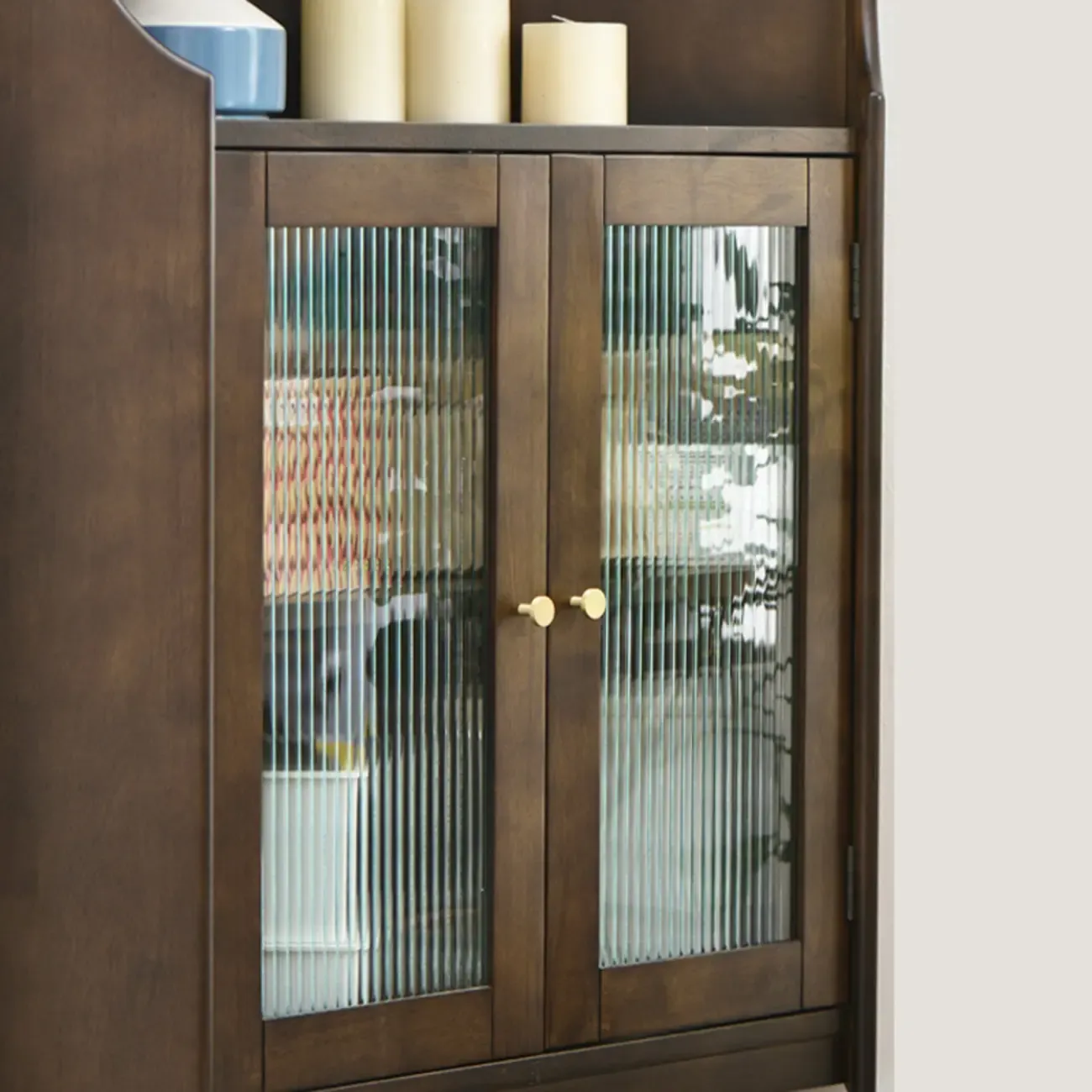 Rustic Brown Wooden Corner Wine Cabinet with Glass Doors Image - 8