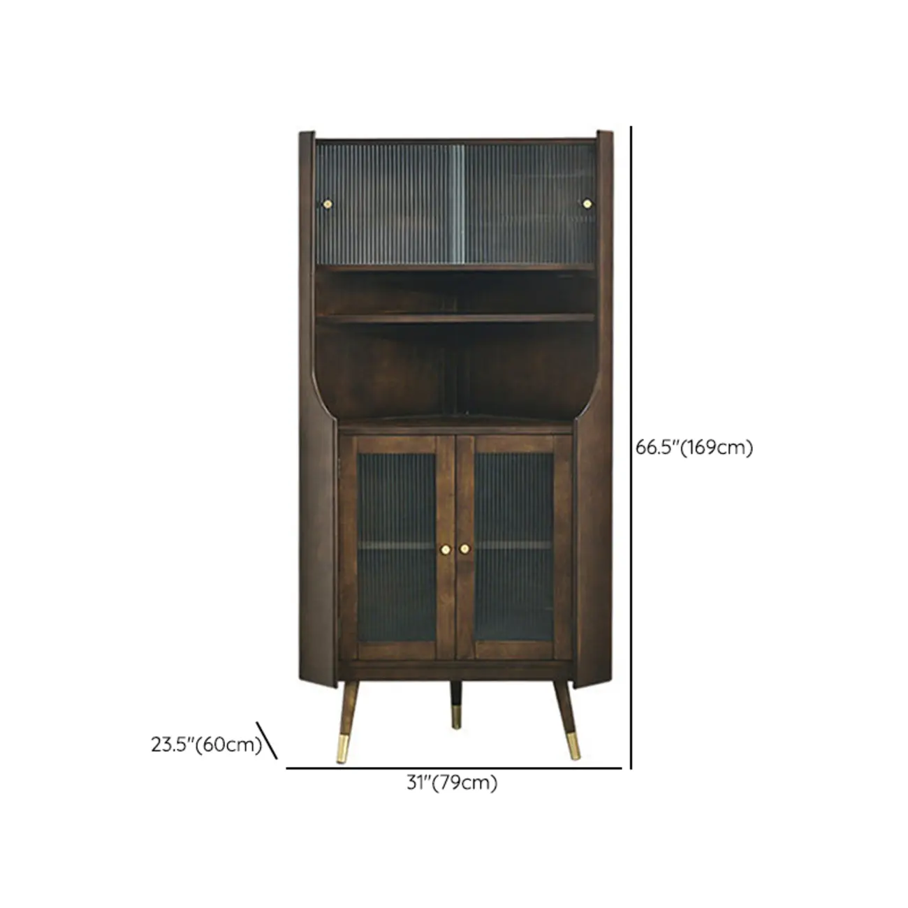 Rustic Brown Wooden Corner Wine Cabinet with Glass Doors #size