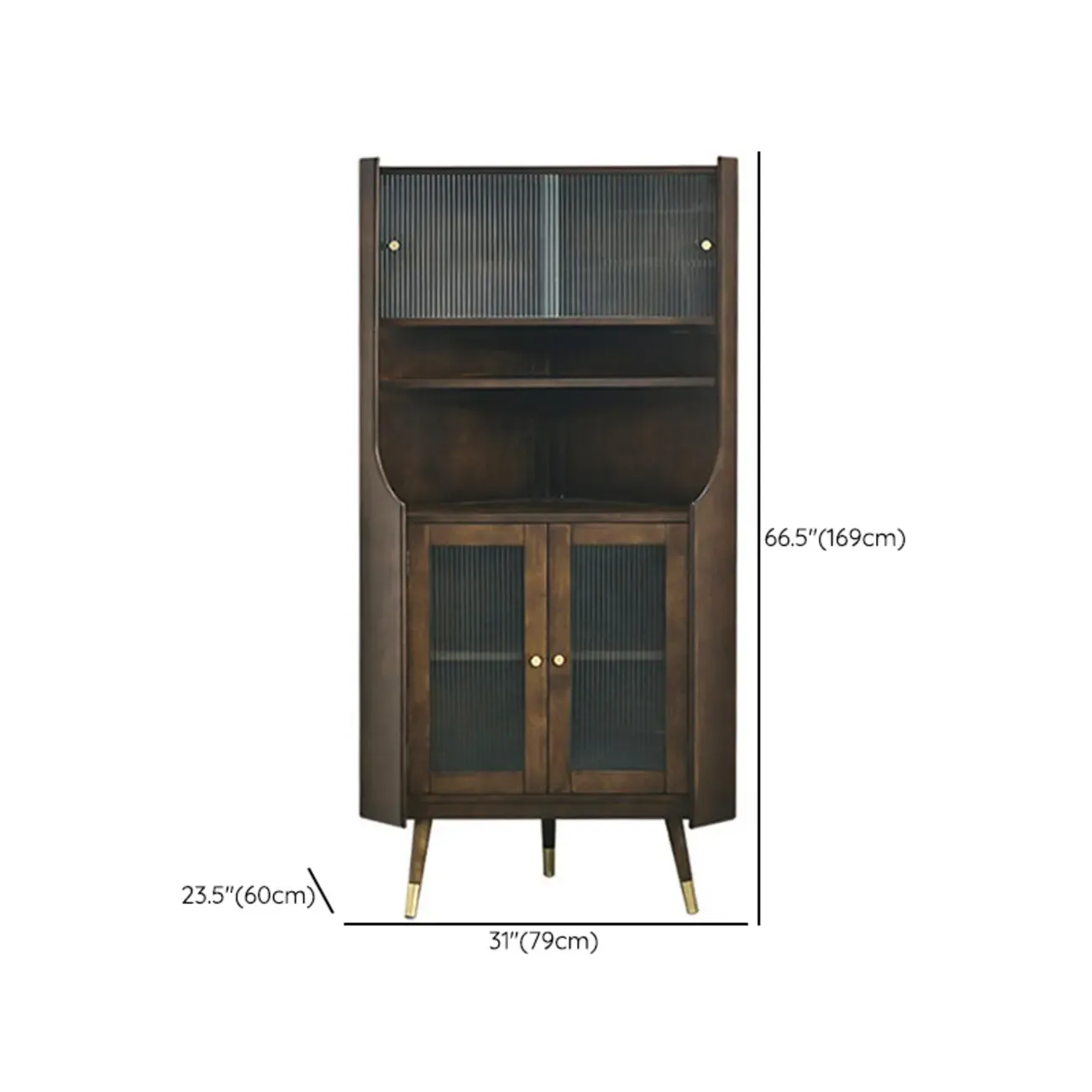 Rustic Brown Wooden Corner Wine Cabinet with Glass Doors #size