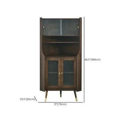 Rustic Brown Wooden Corner Wine Cabinet with Glass Doors #size