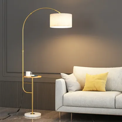 Arc Floor Lamp with Table and Adjustable Head for Living Room Image - 1
