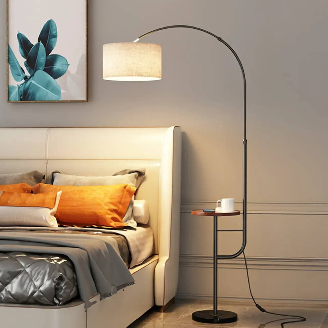 Arc Floor Lamp with Table and Adjustable Head for Living Room Image - 3