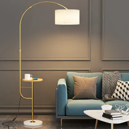 Arc Floor Lamp with Table and Adjustable Head for Living Room Image - 4
