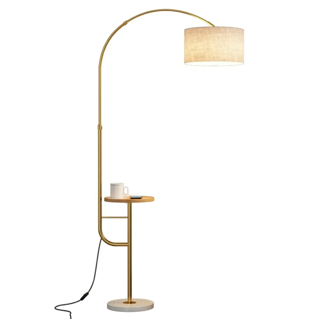 Arc Floor Lamp with Table and Adjustable Head for Living Room Image - 5