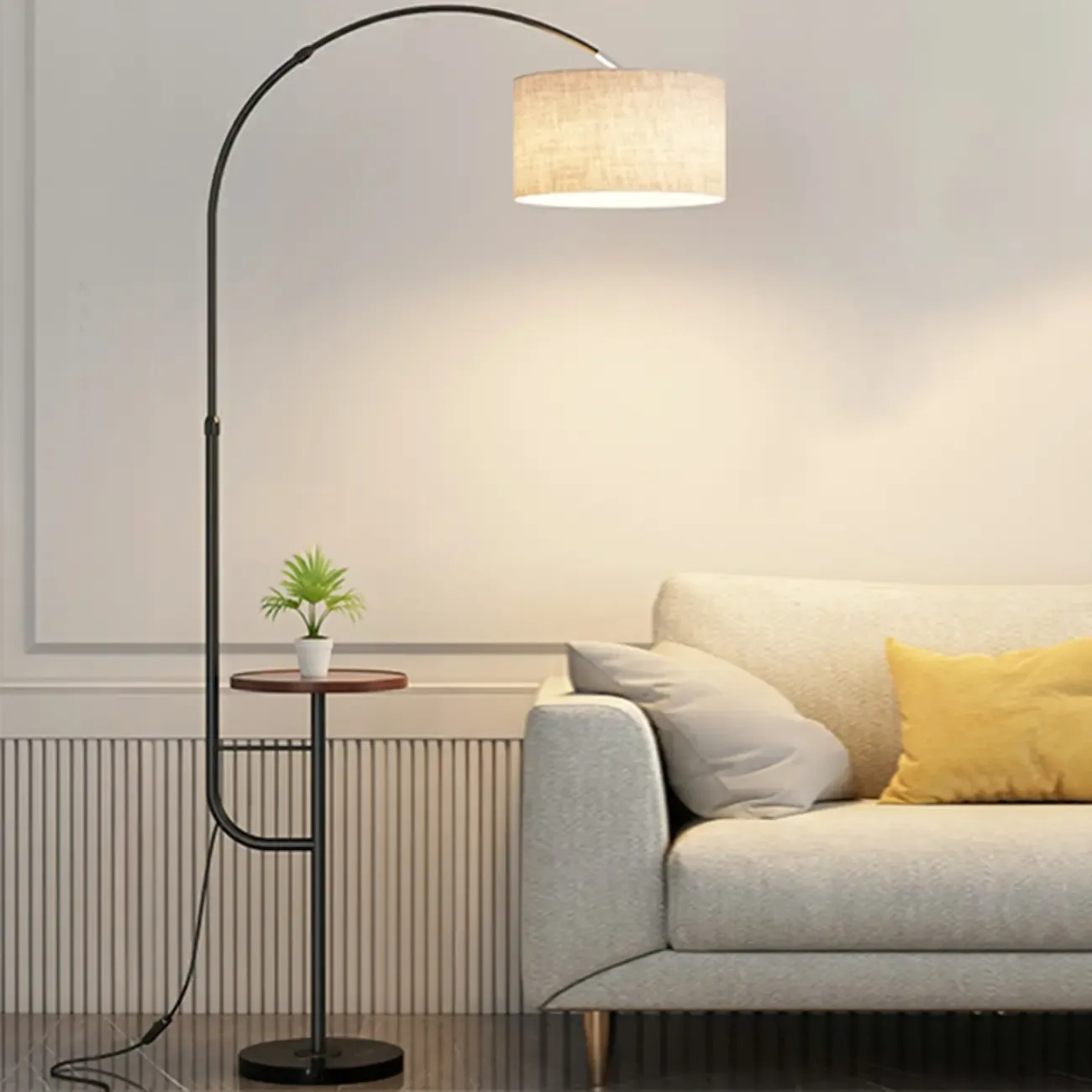 Arc Floor Lamp with Table and Adjustable Head for Living Room Image - 7