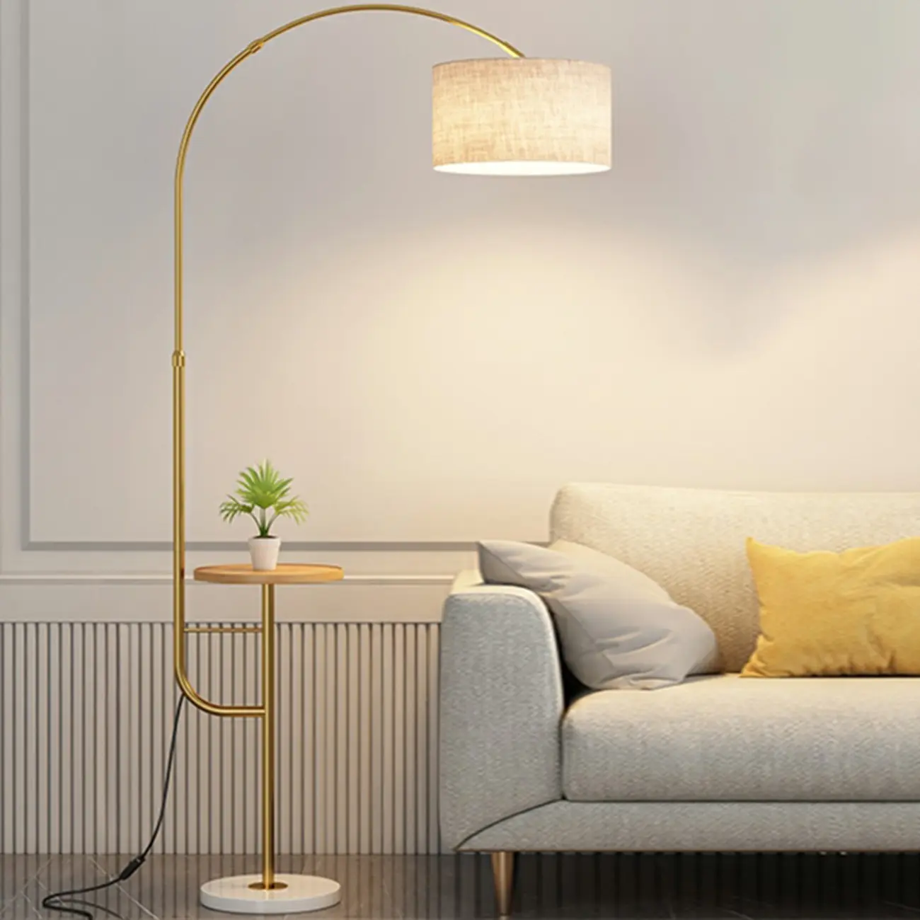 Arc Floor Lamp with Table and Adjustable Head for Living Room Image - 8 | homeyfad