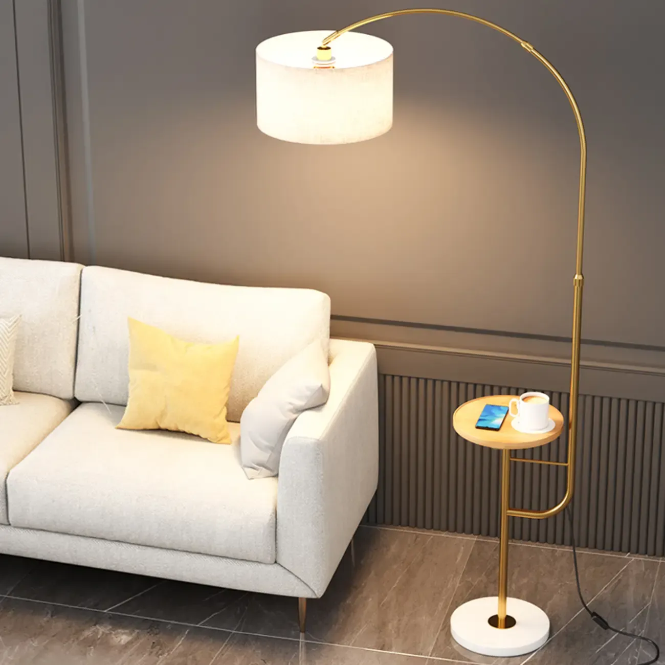 Arc Floor Lamp with Table and Adjustable Head for Living Room Image - 14