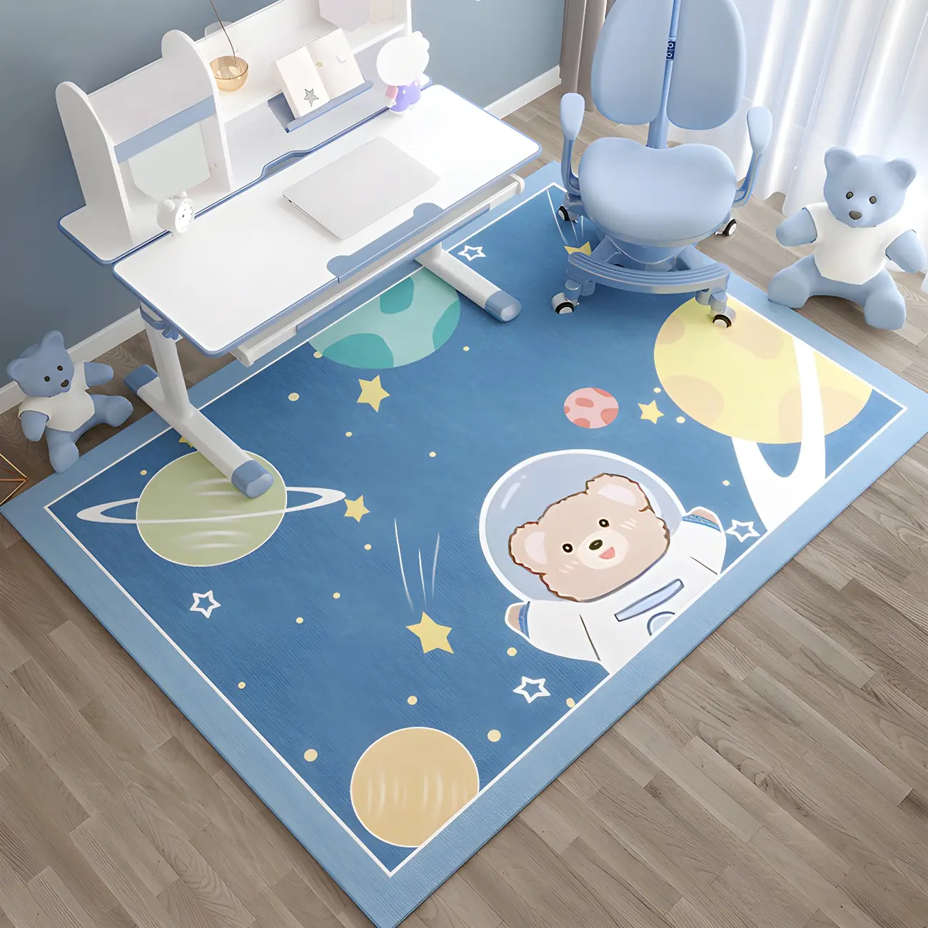 Kids Bedroom Blue Polyester Airplane Area Rug Image - 2 | homeyfad