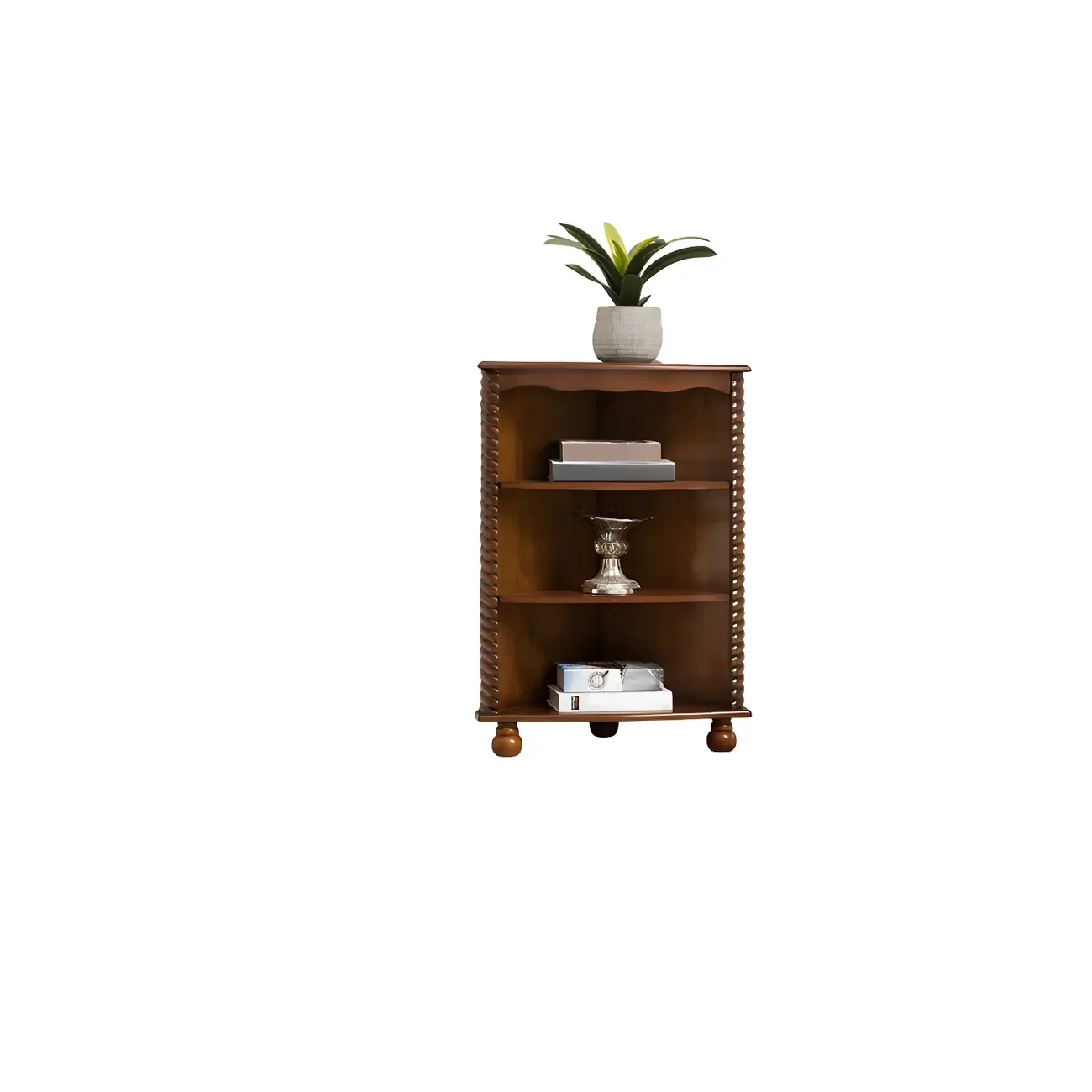 Traditional Wooden Corner Wine Rack with Drawers Open Shelves Image - 5