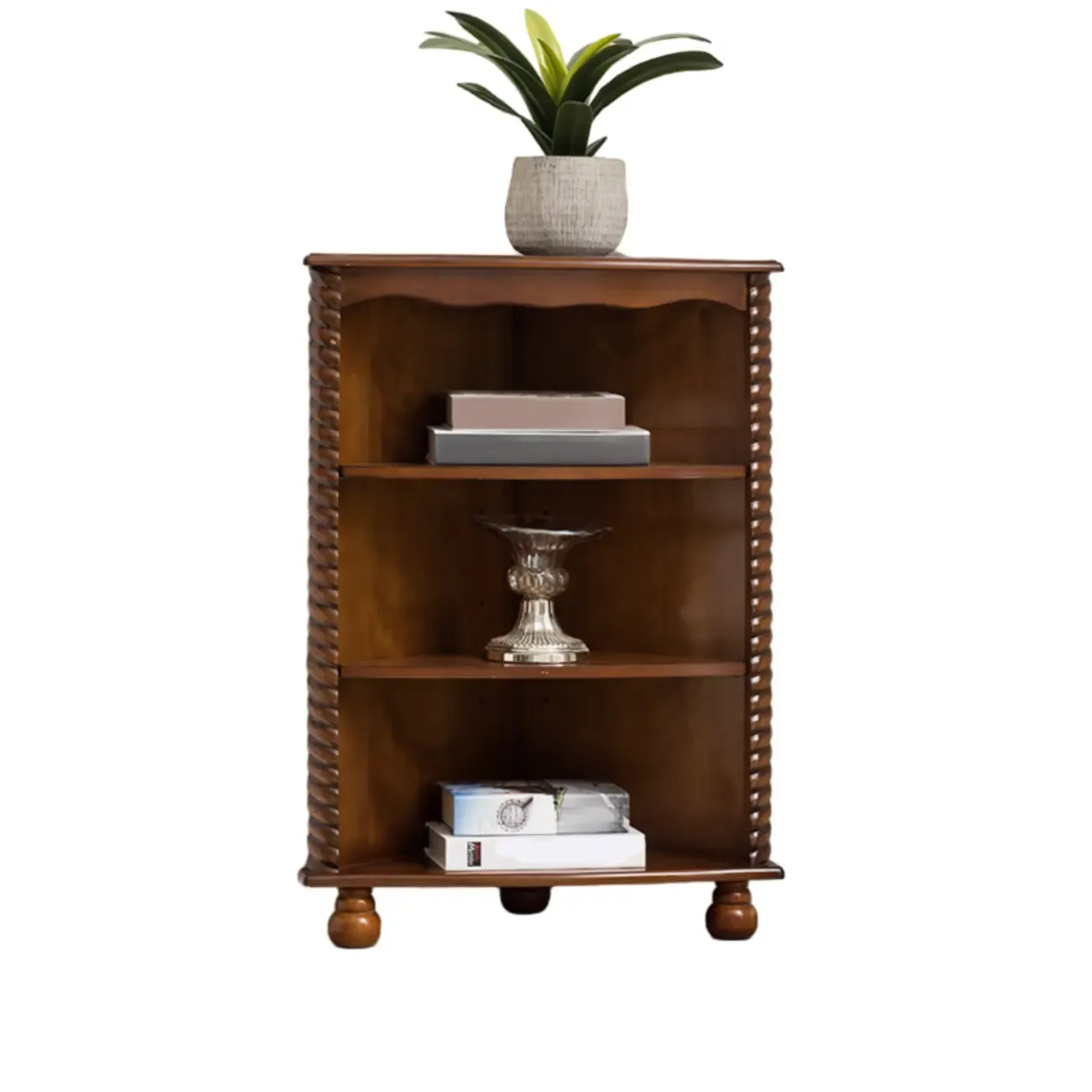 Traditional Wooden Corner Wine Rack with Drawers Open Shelves Image - 8