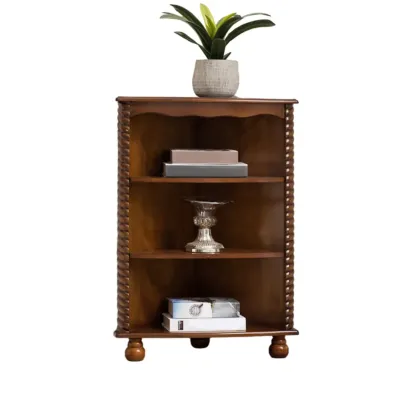 Traditional Wooden Corner Wine Rack with Drawers Open Shelves Image - 8