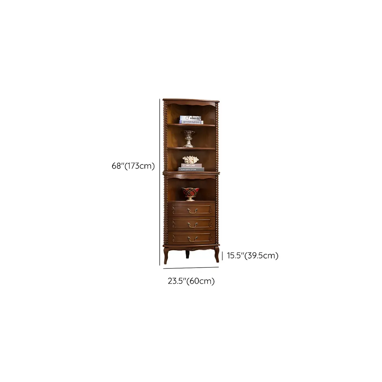Traditional Wooden Corner Wine Rack with Drawers Open Shelves Image - 13