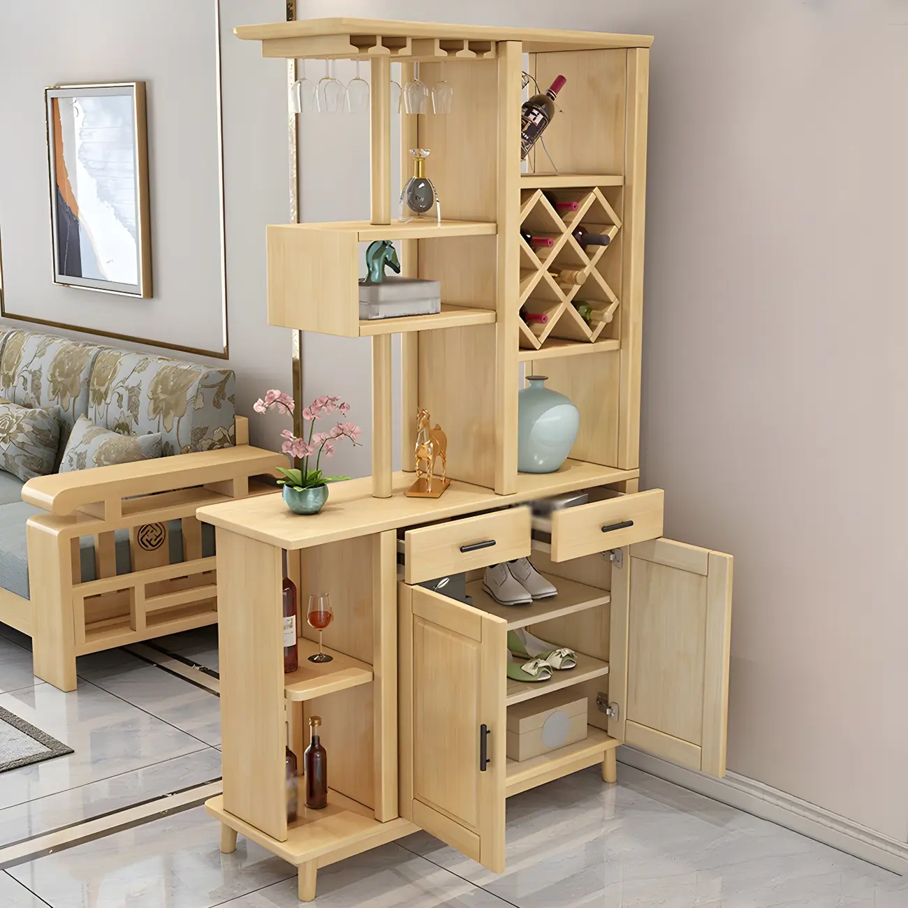 Wooden Modern Multifunctional Wine Rack for Entryway Image - 1 | homeyfad