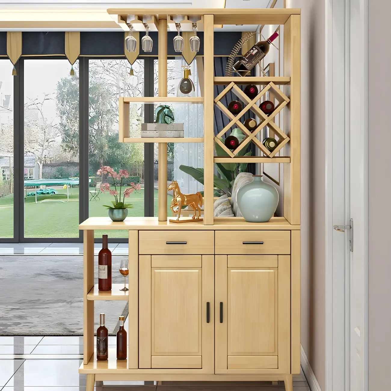 Wooden Modern Multifunctional Wine Rack for Entryway Image - 2 | homeyfad