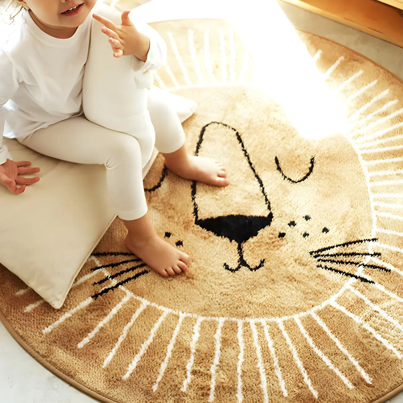 Modern Polyester Lion Pattern Round Area Rug for Kids Image - 2 | homeyfad