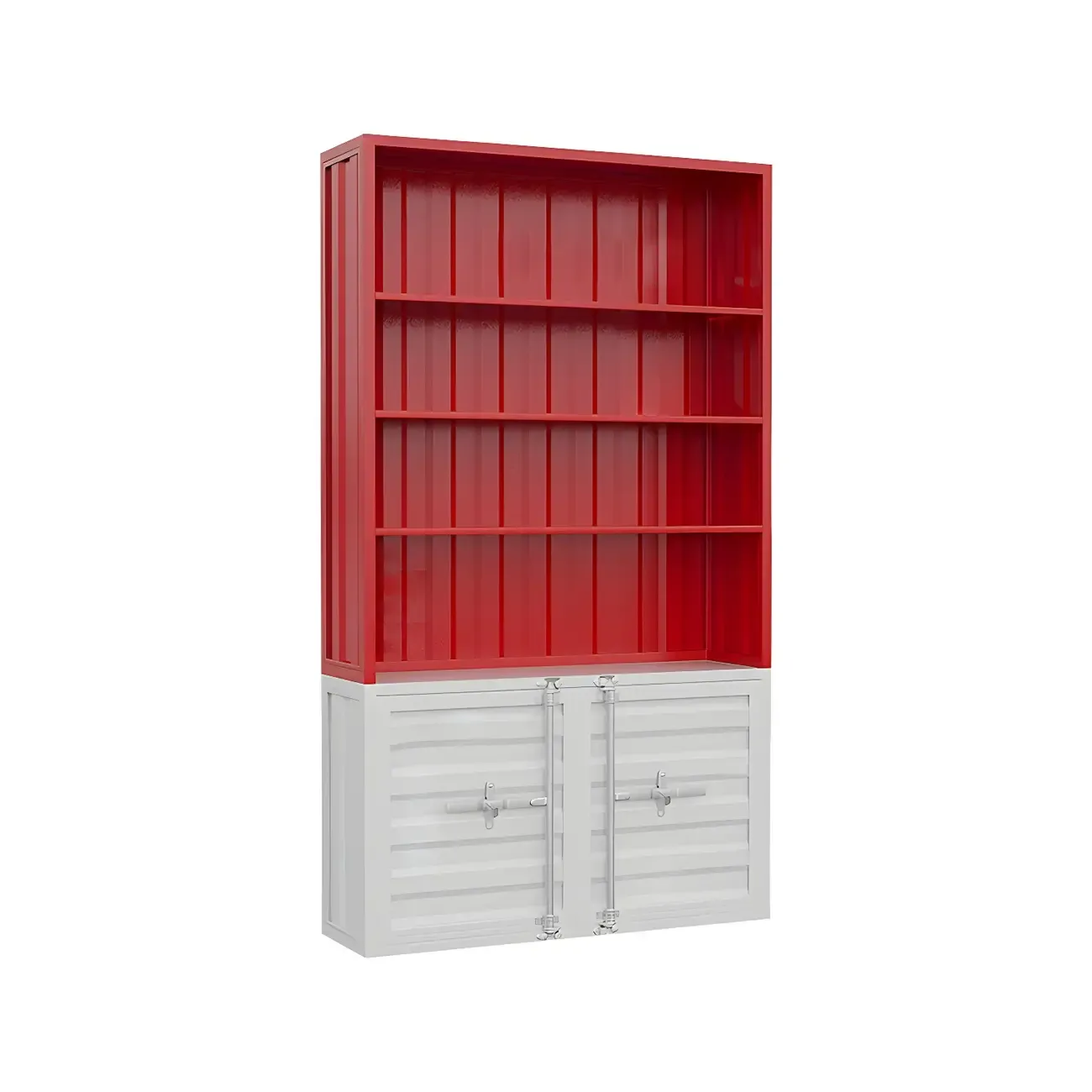 Industrial Red Metal Display Cabinet with Open Storage for Home Image - 3