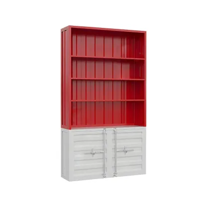 Industrial Red Metal Display Cabinet with Open Storage for Home Image - 3