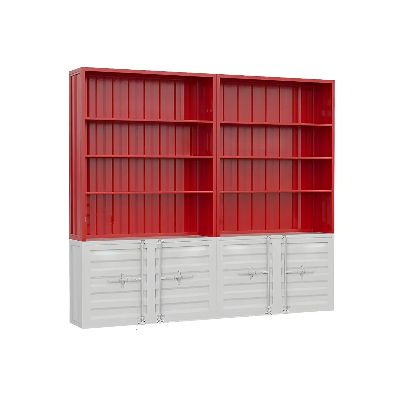 Industrial Red Metal Display Cabinet with Open Storage for Home Image - 4 | homeyfad