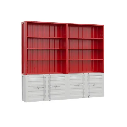 Industrial Red Metal Display Cabinet with Open Storage for Home Image - 4