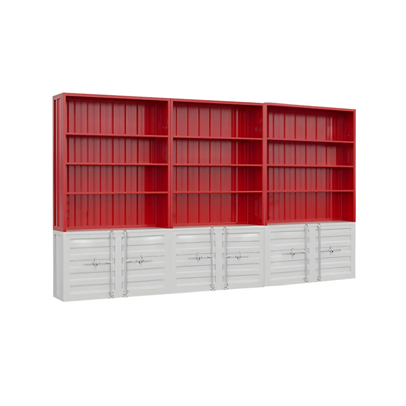 Industrial Red Metal Display Cabinet with Open Storage for Home Image - 5 | homeyfad
