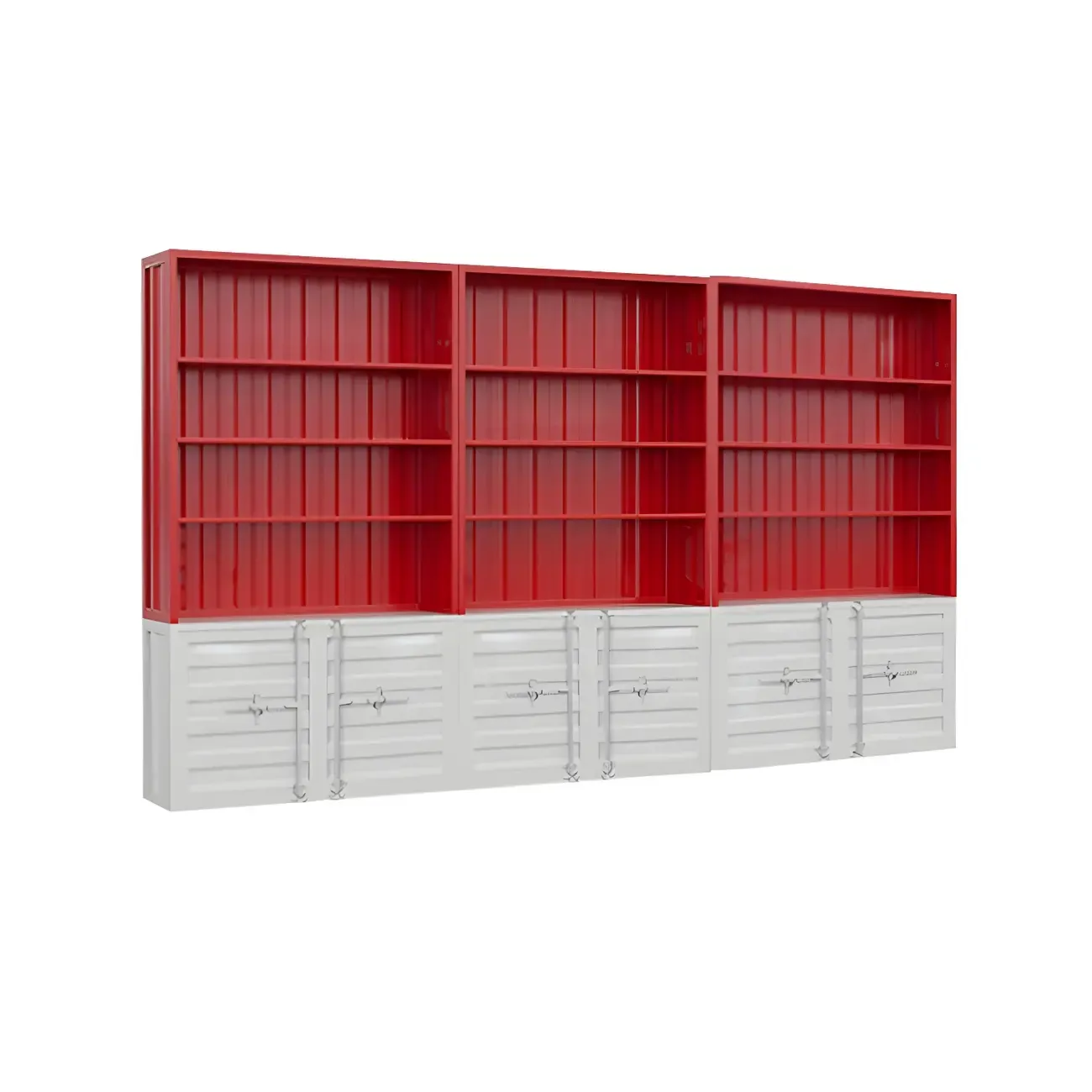 Industrial Red Metal Display Cabinet with Open Storage for Home Image - 5