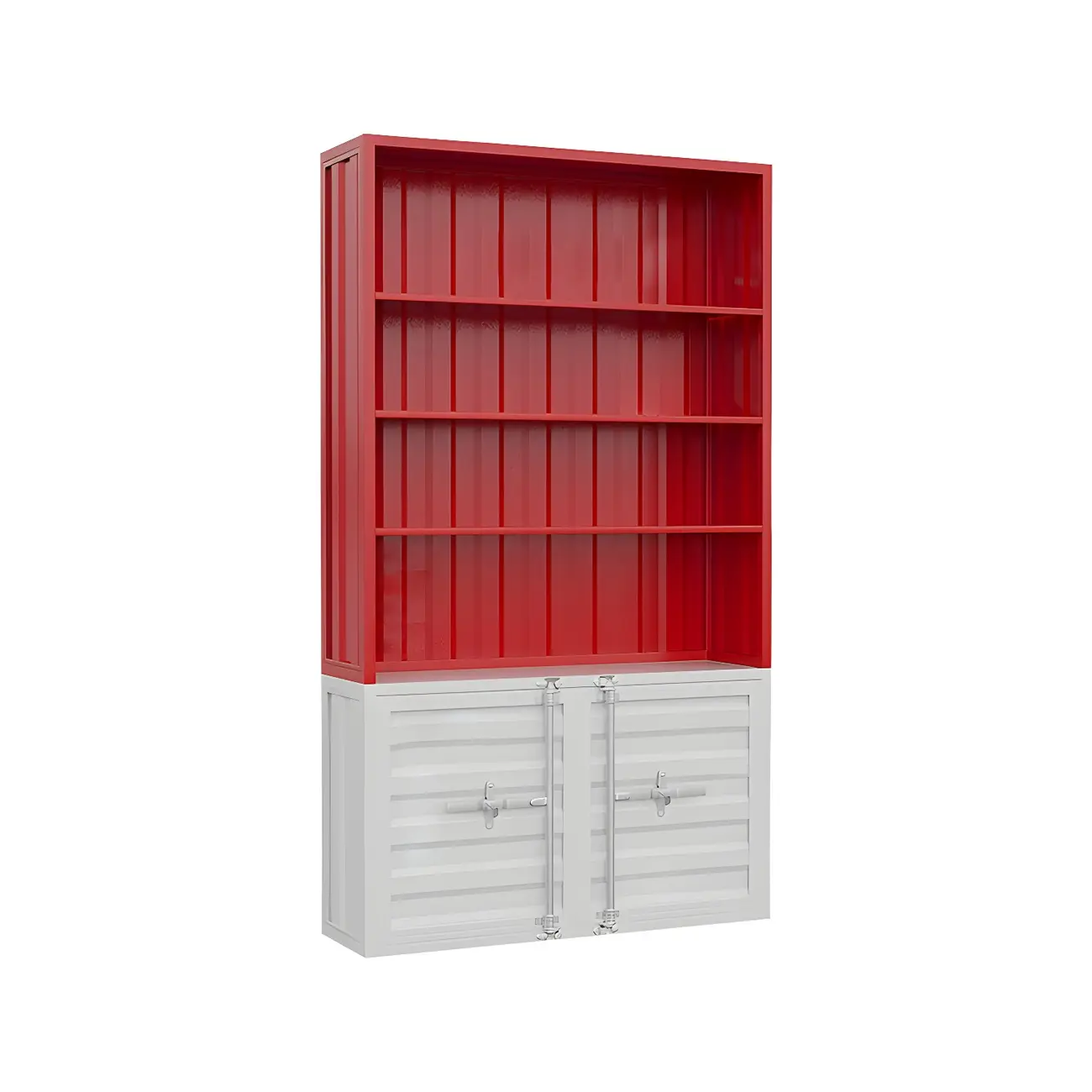 Industrial Red Metal Display Cabinet with Open Storage for Home Image - 8 | homeyfad