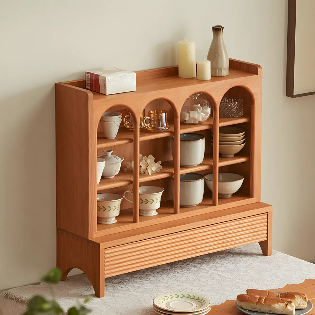 Classic Cheery Wooden Open Display Cabinet for Dining Room Image - 1 | homeyfad