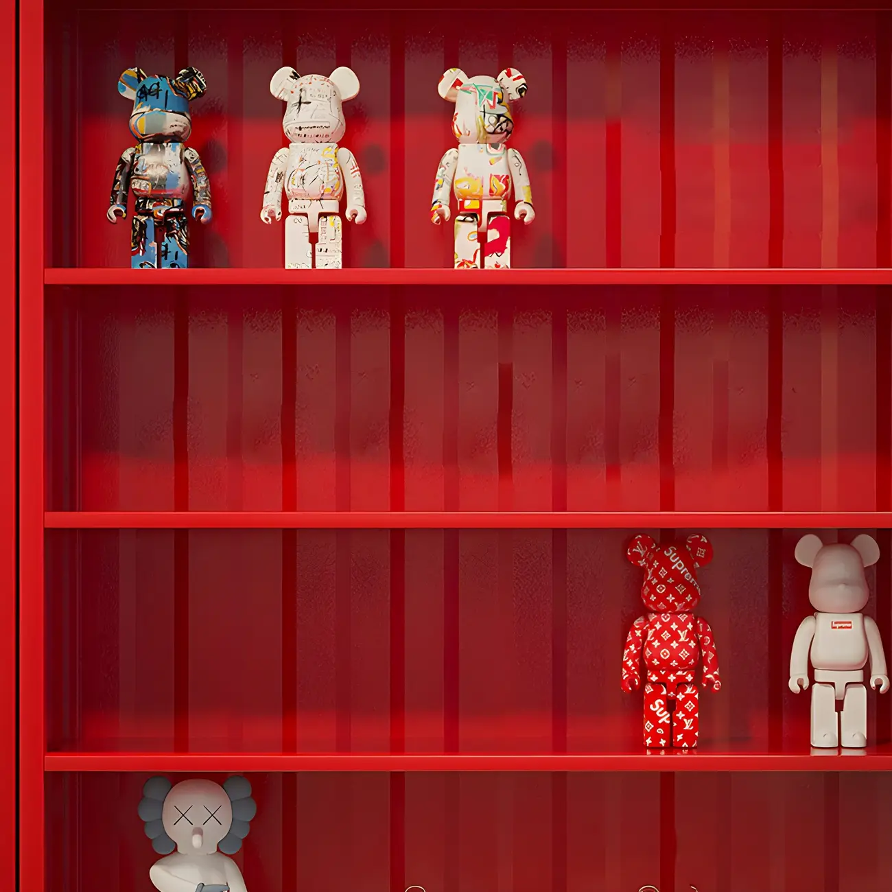 Industrial Red Metal Display Cabinet with Open Storage for Home Image - 9 | homeyfad